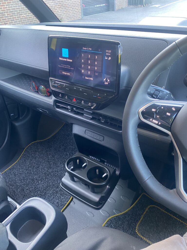 installed IDBUZZ Cargo fold down cup holder kit